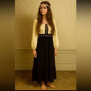 Cream Full Length Bishop Sleeve Dress